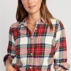 Aerie Red and Blue Plaid Button-Down Shirt